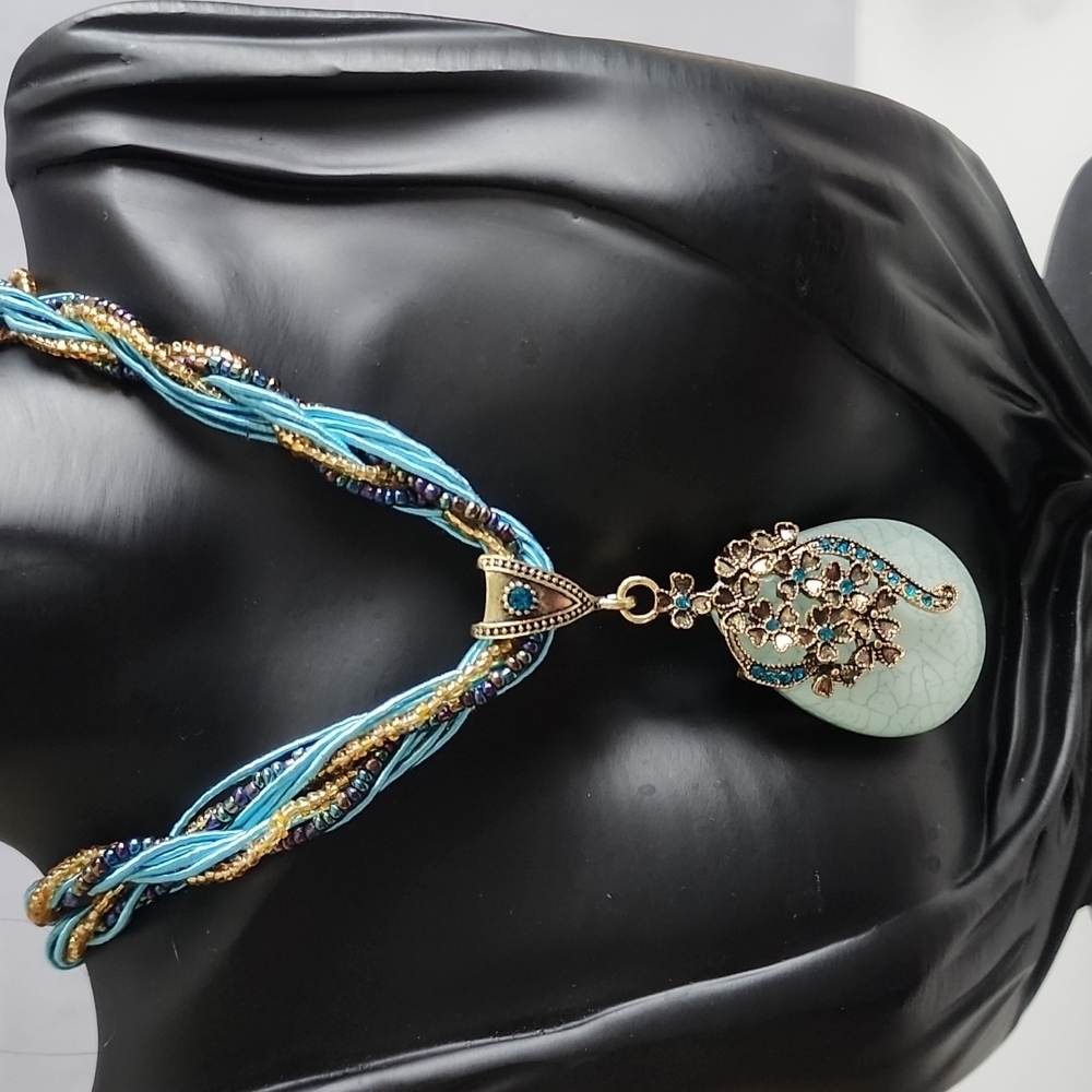 🧡Just in Floral  BOHO Turquoise Multi BEADED Teardrop Beautiful Moonstone